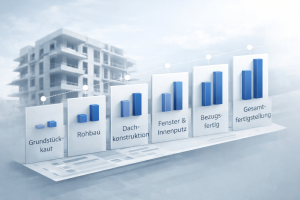 Darstellung eines MaBV Ratenplans mit gestaffelten Kaufpreisraten entlang des Baufortschritts eines Bauträgerprojekts
